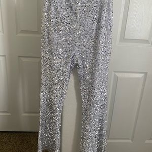 Silver velvet sequin disco pants!
